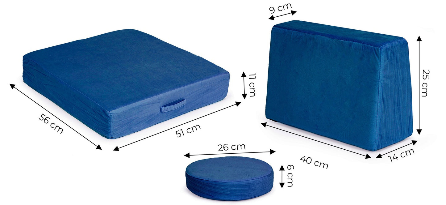Children's Modular Sofa with 8 Cushions, Blue