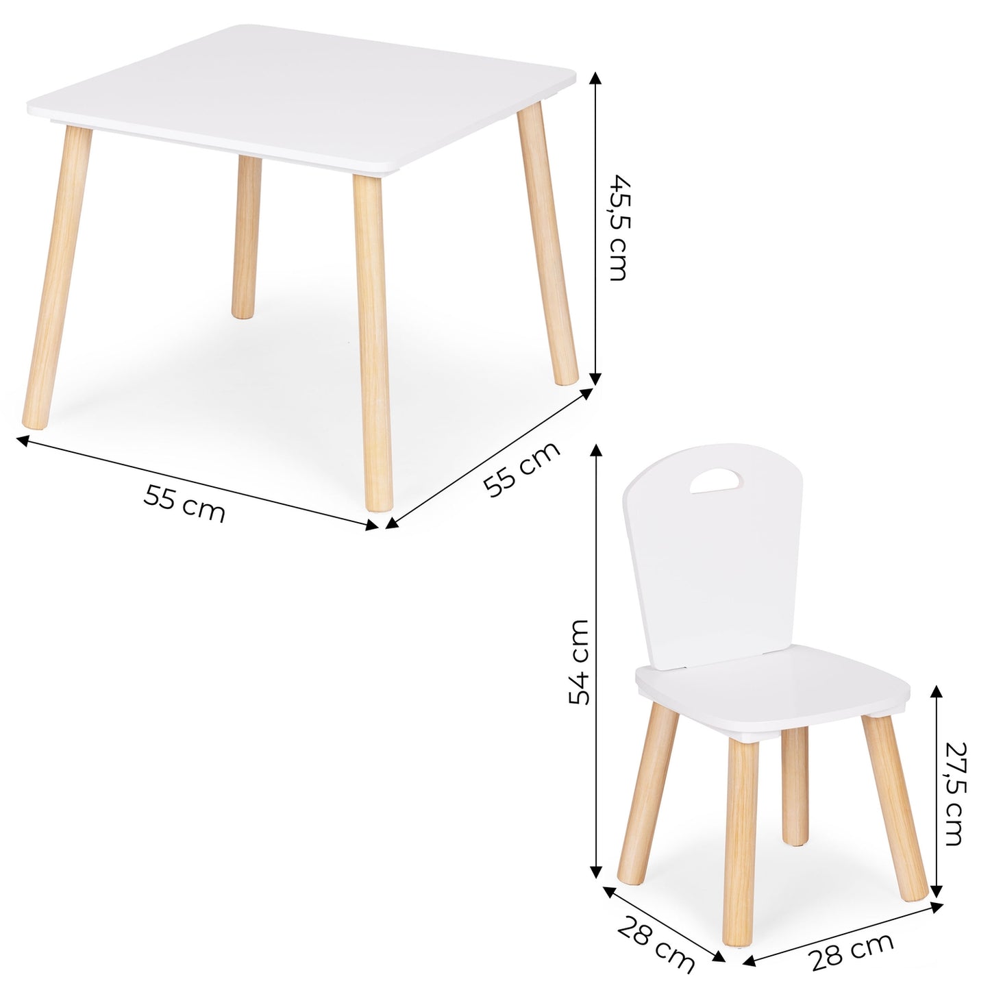Children's Table and 2 Chairs Set, Wood & MDF, White
