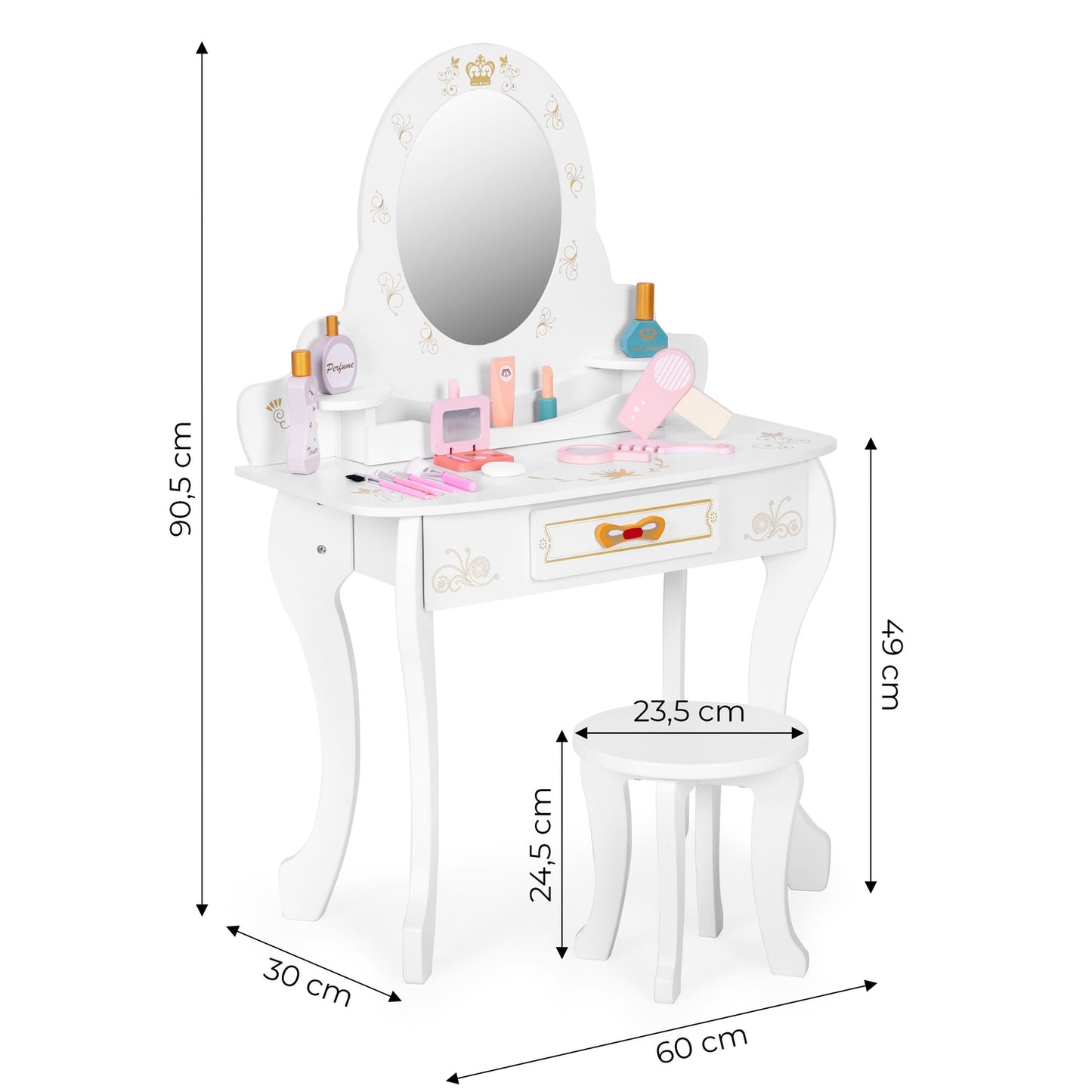 Children's Wooden Vanity Table with Mirror & Accessories