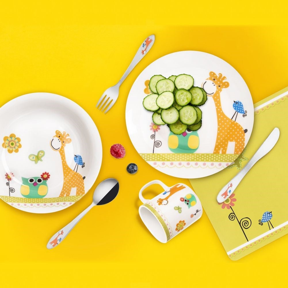 Children's breakfast set with charming animal motifs, dishwasher safe
