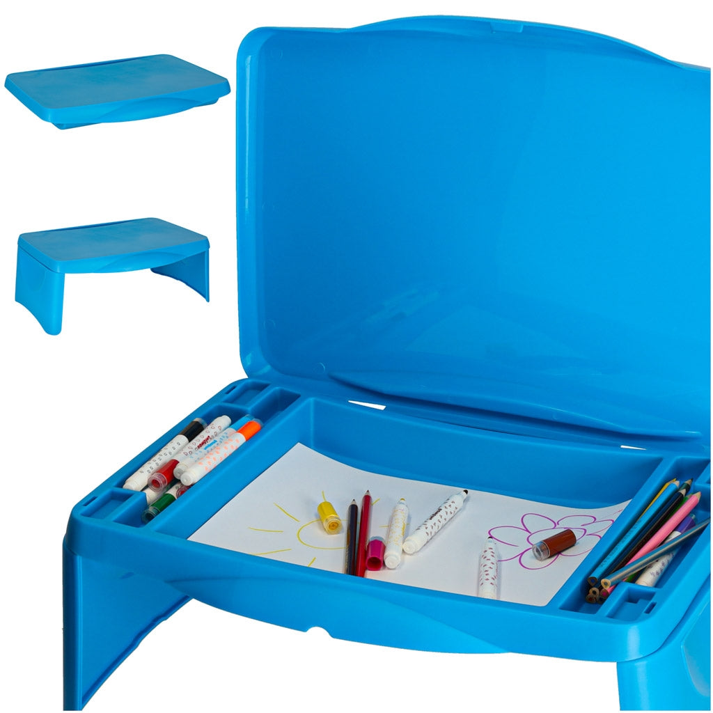 Children's car table with storage compartment blue