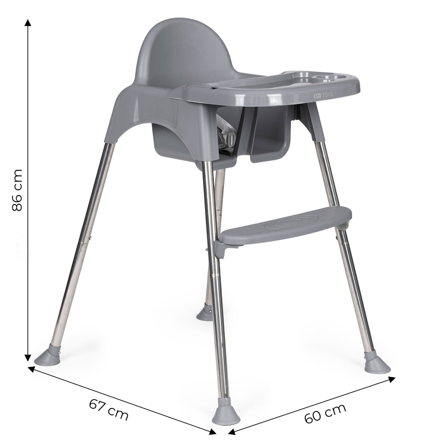 Children's high feeding chair 2in1 with tray and belts