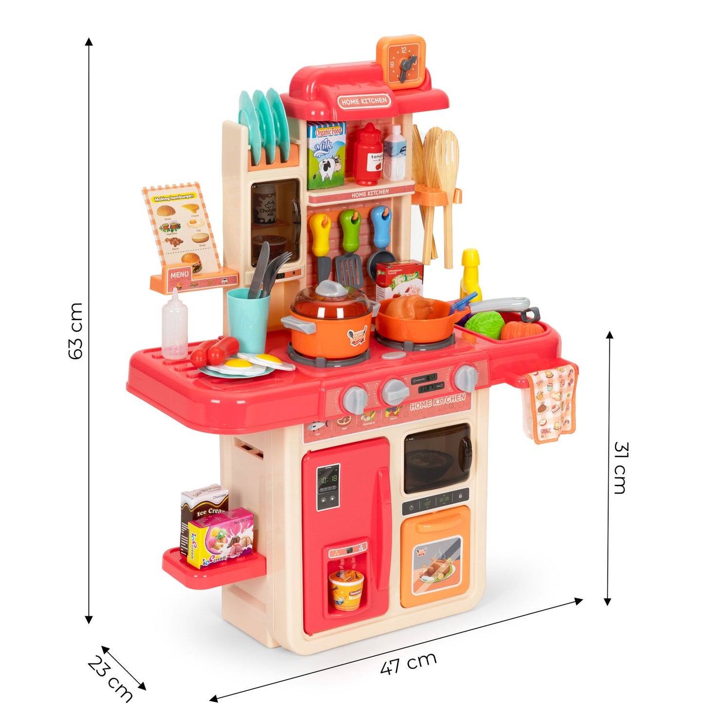 Children's kitchen sounds LED steam generator 42 accessories pink