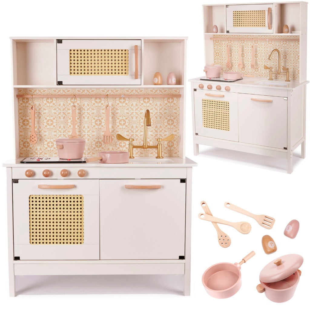 Children's retro MDF wooden kitchen with BOHO accessories