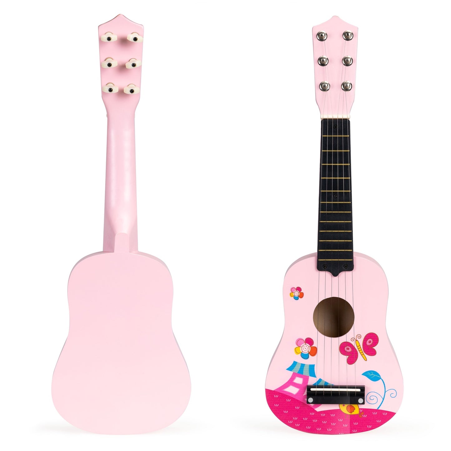Children's wooden guitar, metal strings, pink ECOTOYS