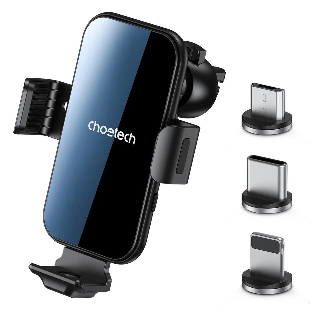Choetech Car charger with holder + Magnetic charging tips - Black