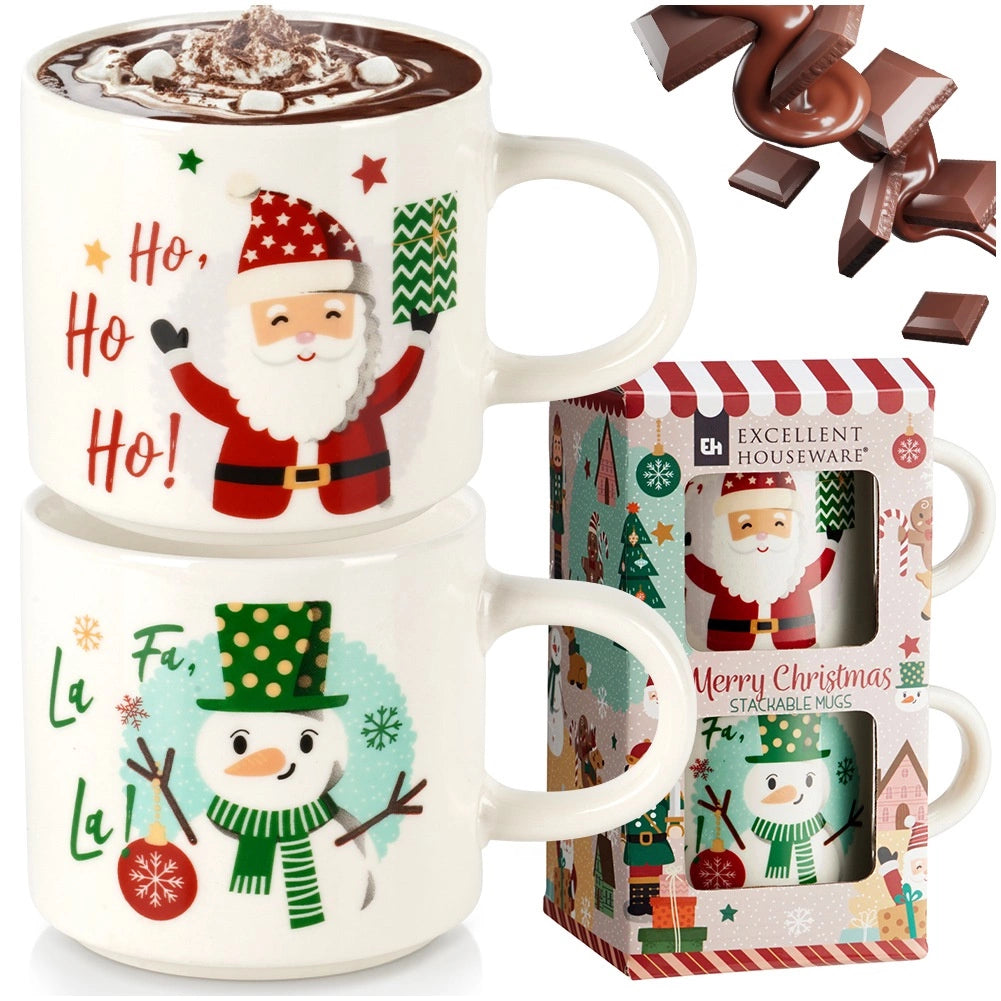 Christmas Porcelain Mugs Set, Santa & Snowman, 400ml, 2-Pack