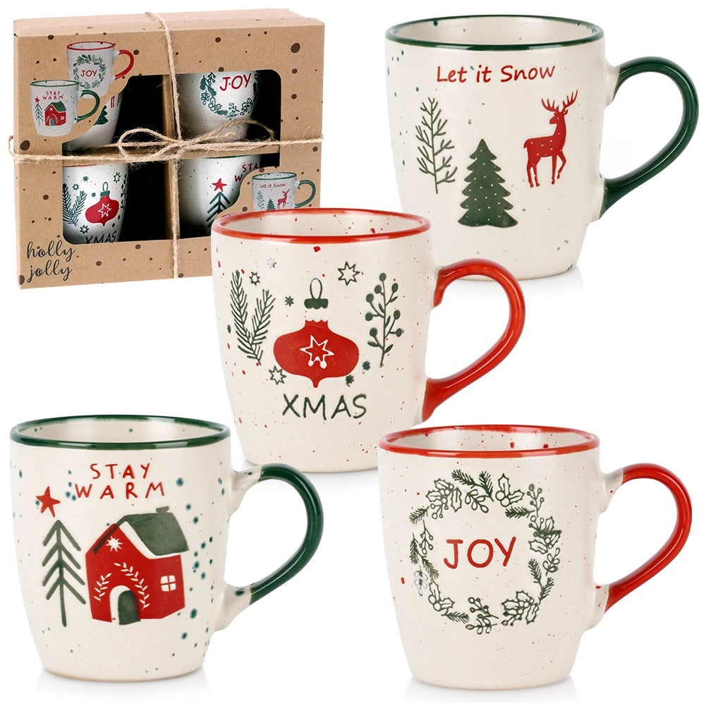Christmas Stoneware Mugs Set, 180 ml, 4 Pieces