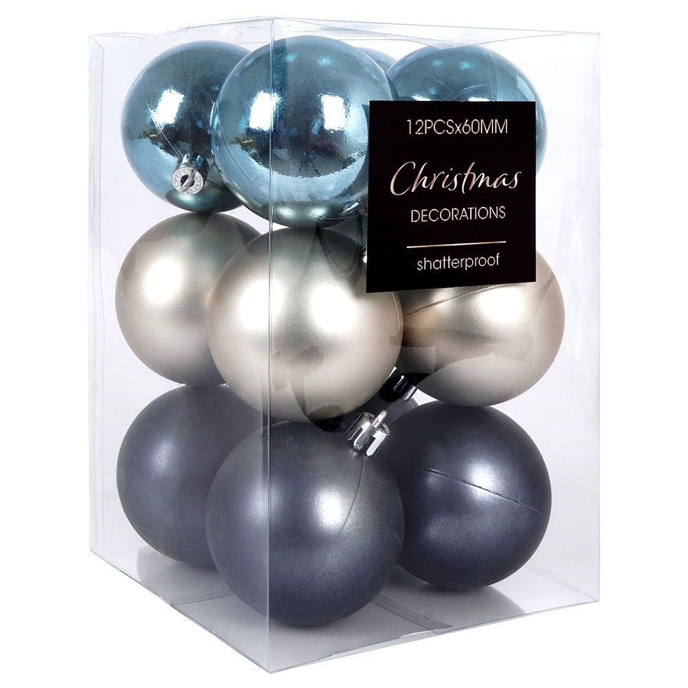 Christmas Tree Baubles Set - 12 Unbreakable Baubles in Blue and Silver
