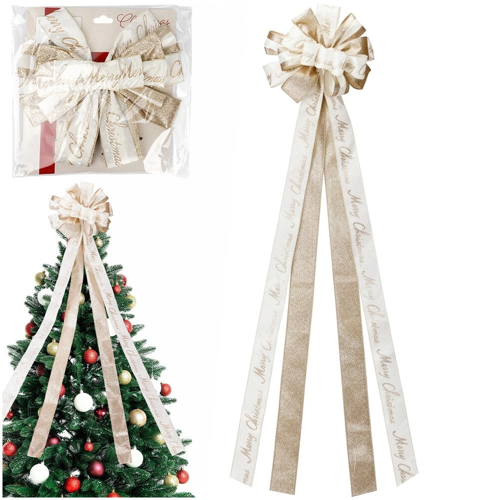 Christmas Tree Topper Bow, Cream Gold, 130x33 cm