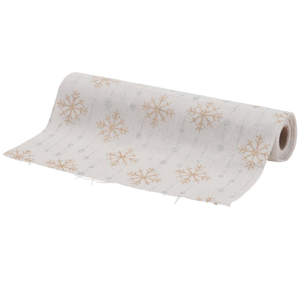 Christmas cloth in cream with silver and gold decorations, cutable length