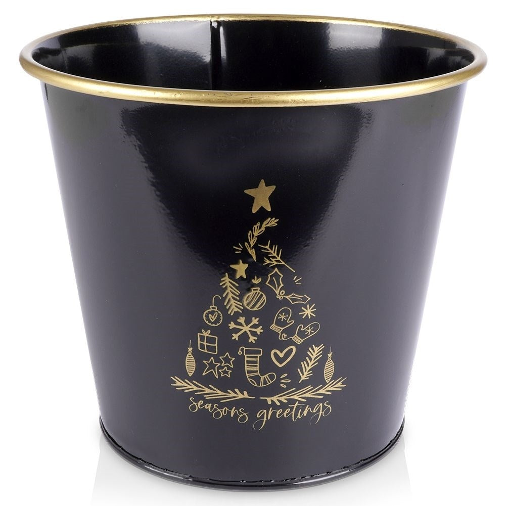 Christmas metal pot in gold with white Christmas tree decoration