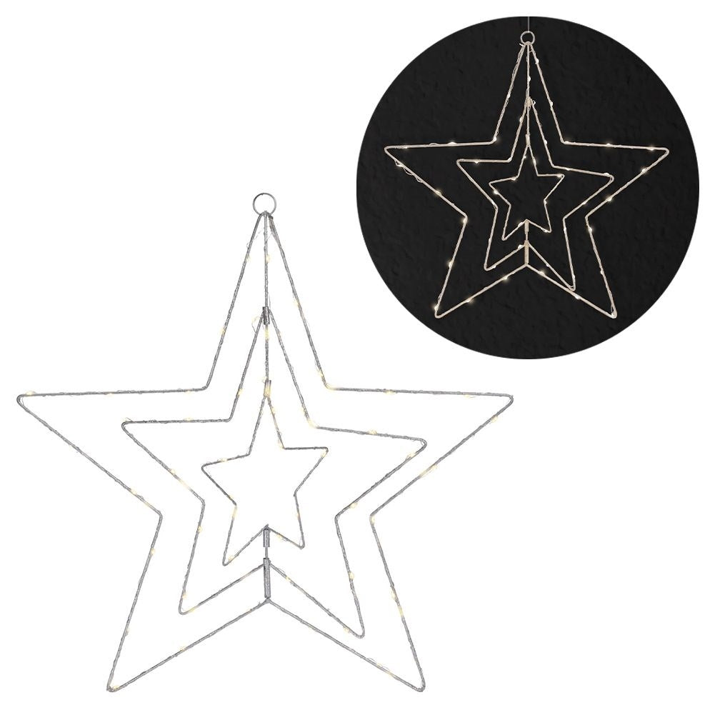 Christmas star in silver with 50 LED lights for unique Christmas decoration