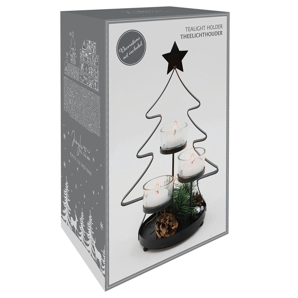 Christmas tree-shaped Candlestick for Three Warming Candles in Black Metal