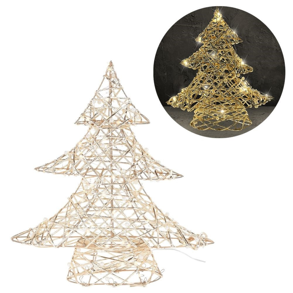 Christmas tree with LED lights and white beads