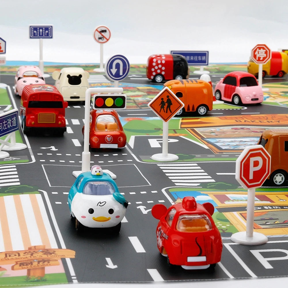 City street + road signs waterproof colour mat 130x100cm
