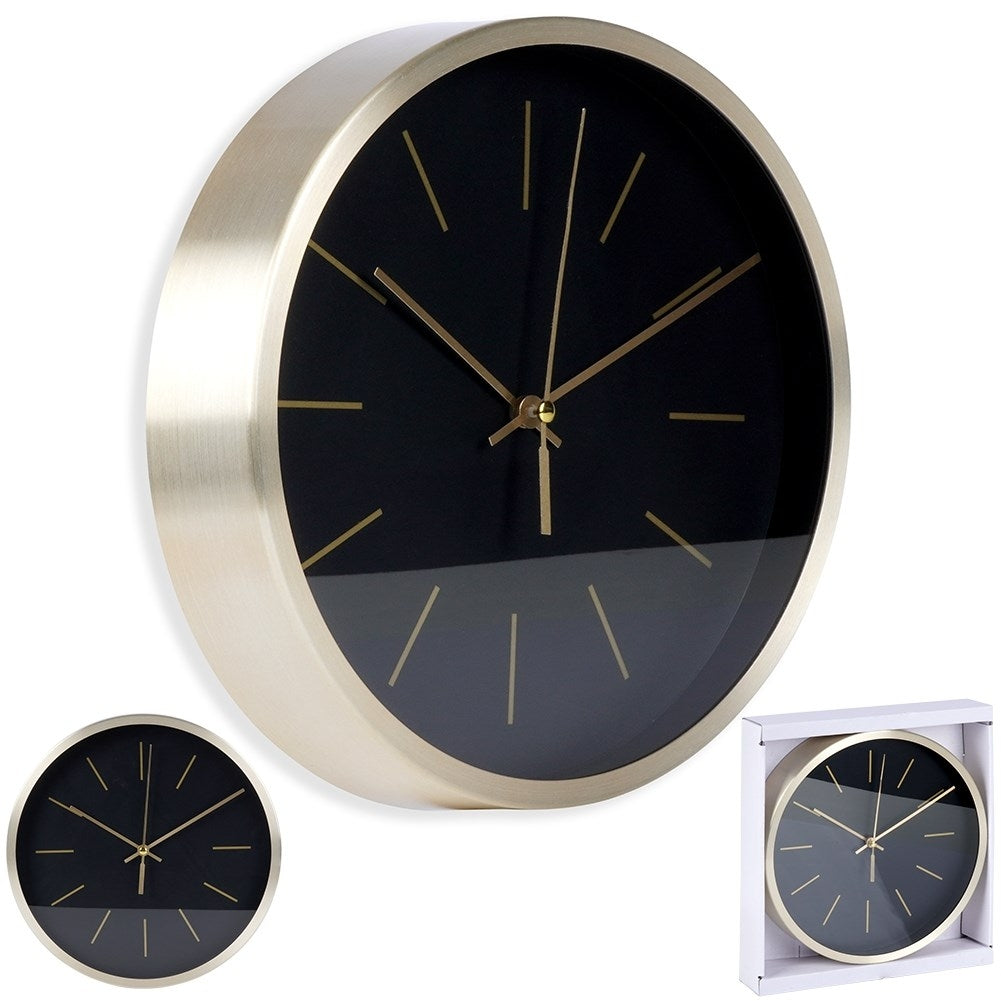 Classic wall clock 25 cm with black dial and gold frame