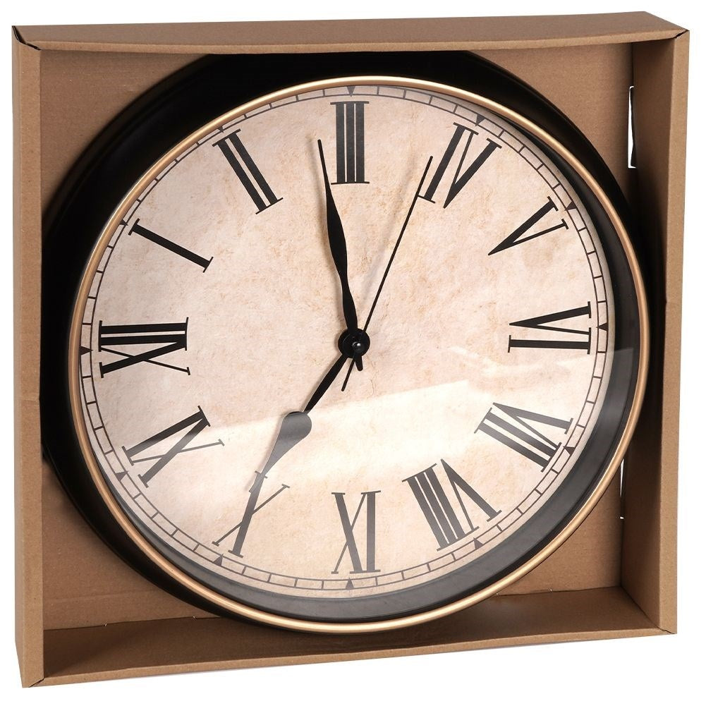 Classic wall clock 33 cm, beige glass panel, Roman numerals