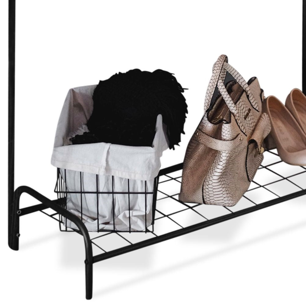 Clothes rail with shoe shelf - Metal & MDF for Home & Office