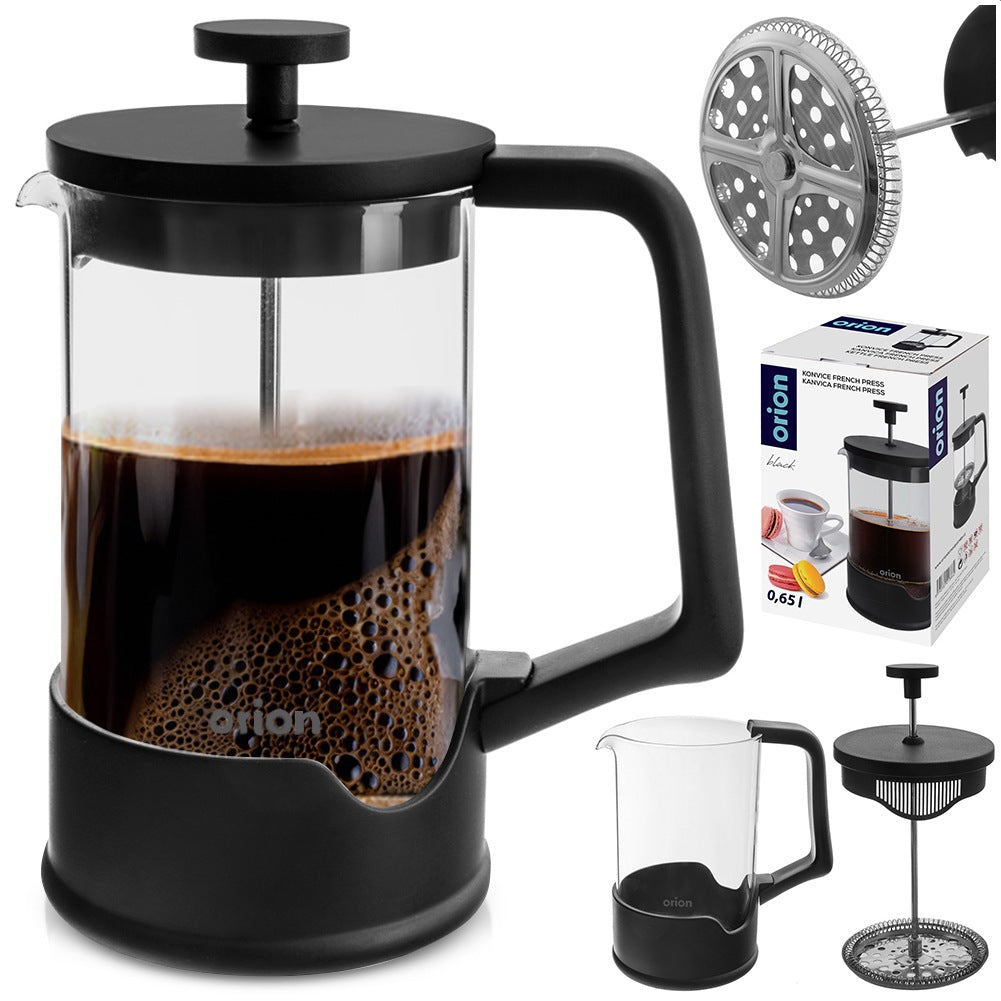 Coffee and tea piston maker, glass, BLACK, 650 ml