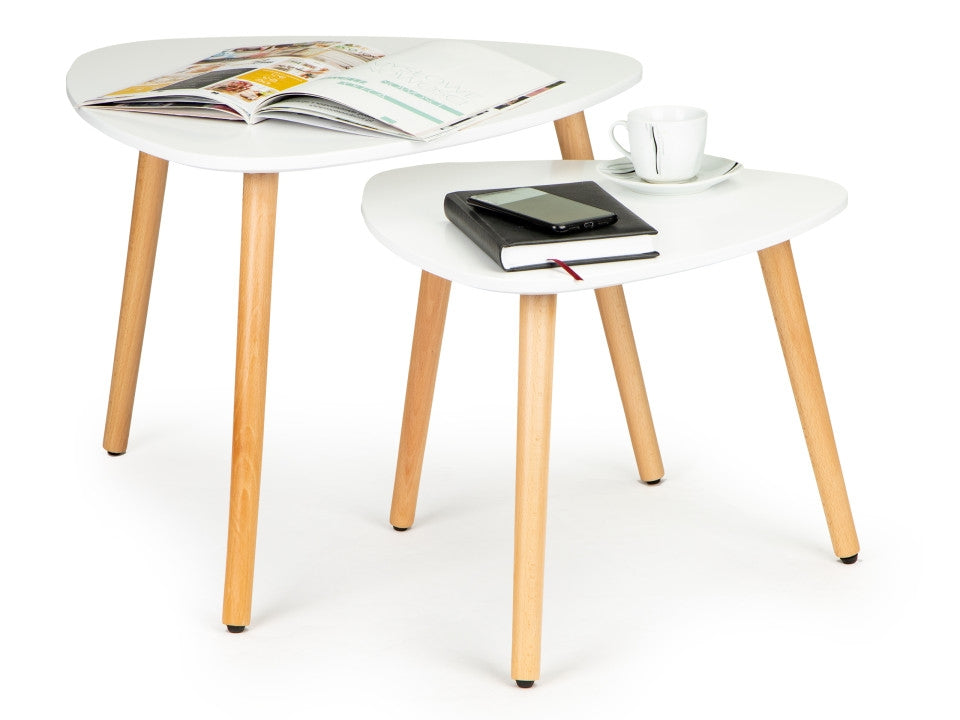 Coffee table set of 2, Scandinavian white top