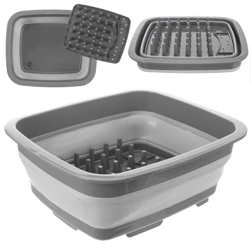 Collapsible dish rack with removable tray and sink