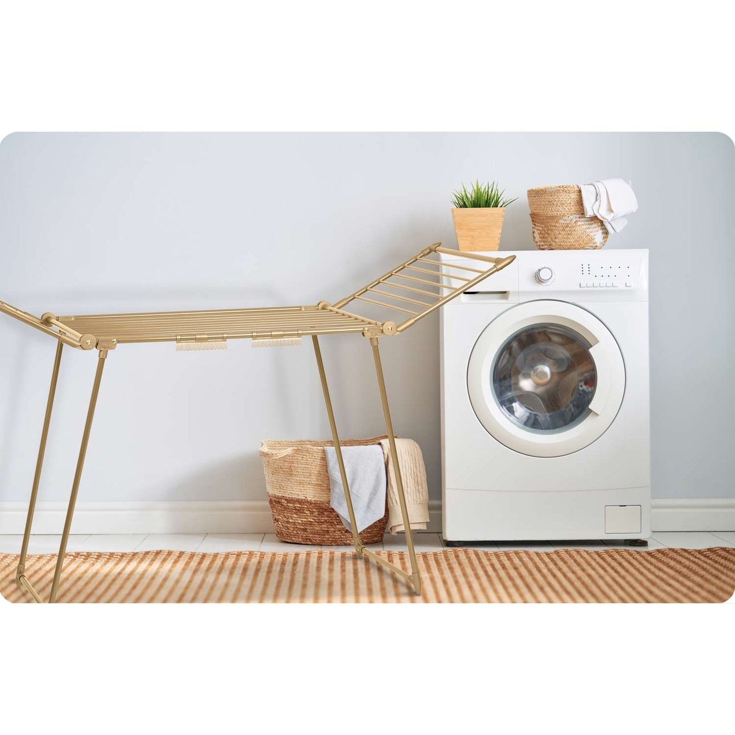 Collapsible floor drying rack Debora in gold, 19 meters