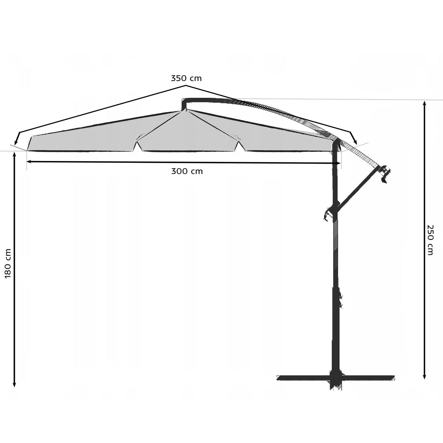 Collapsible parasol with 6 segments in grey, 350 cm