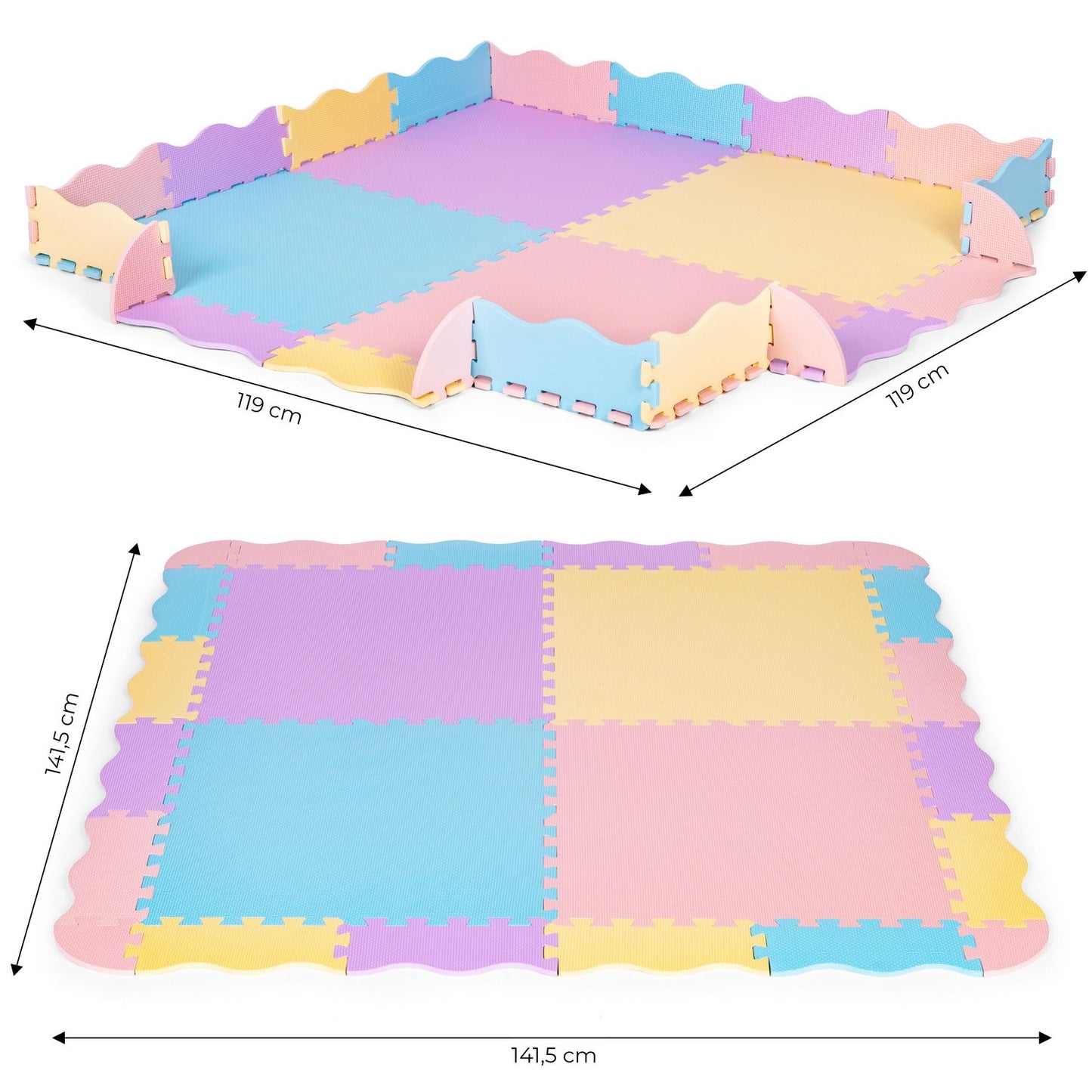 Colorful foam mat for children with a fence 141.5x141.5 cm 24 pcs. IPLAY