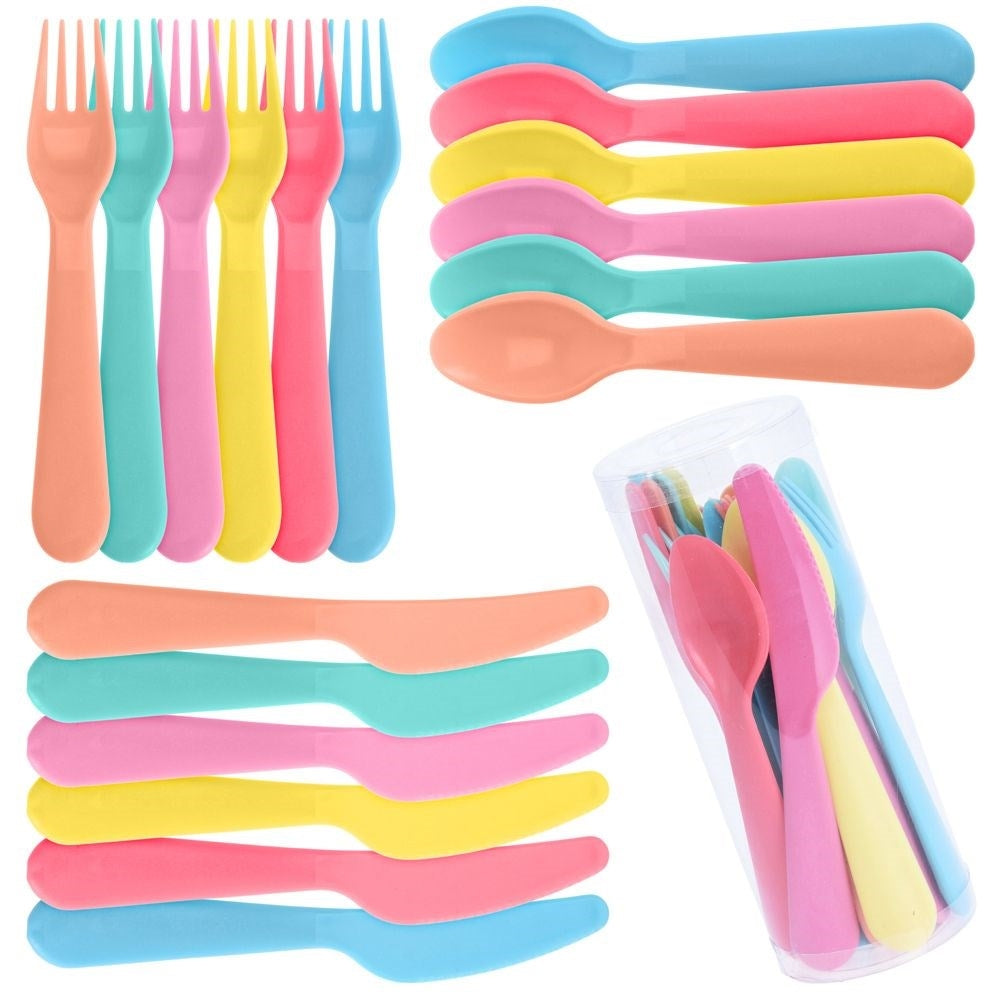 Colorful reusable children's cutlery - 18 pieces in durable material
