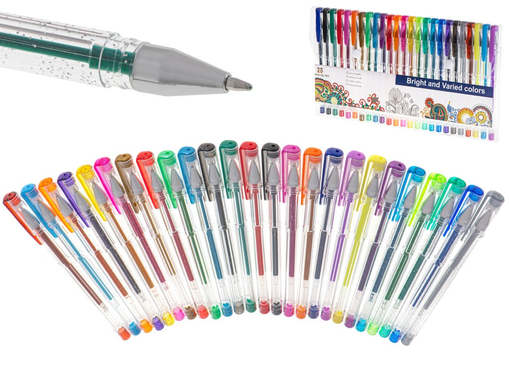 Coloured glitter gel pens set of 25pcs.