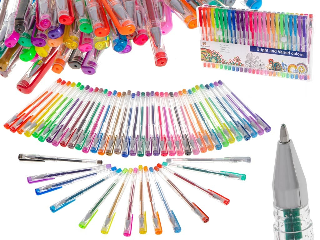 Coloured glitter gel pens set of 50pcs.