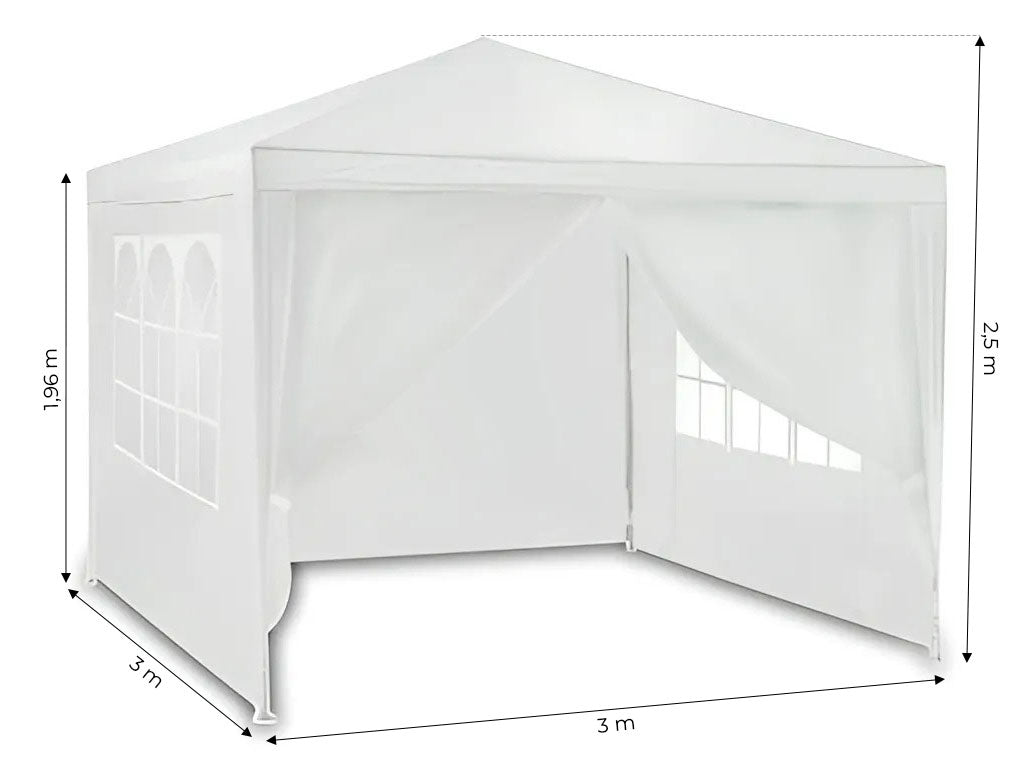 Commercial garden pavilion, automatic, 4-wall windows, entrance, 3x3m - white