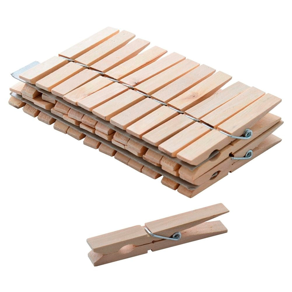 Complete set of 24 strong wooden clothespins for indoor and outdoor use