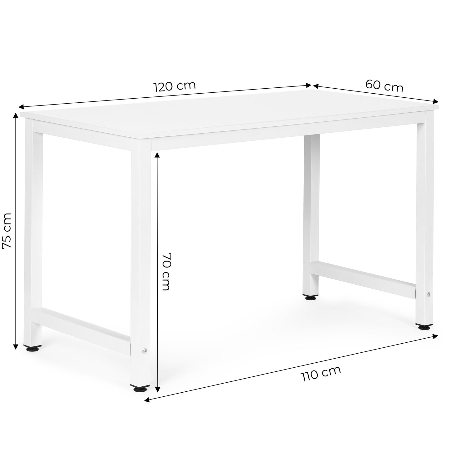 Computer Desk 120x60 cm, White MDF, Metal Frame