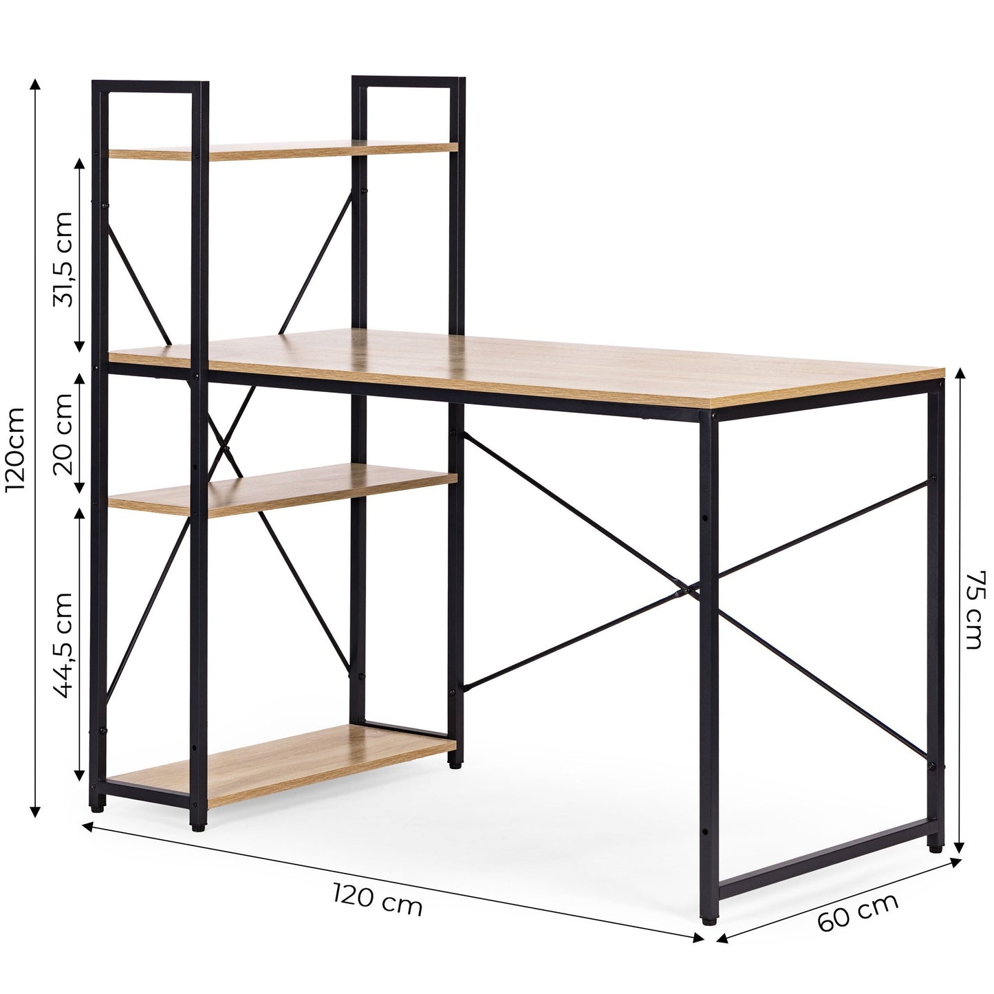 Computer Desk with Shelves, 120x60 cm MDF, Loft Style