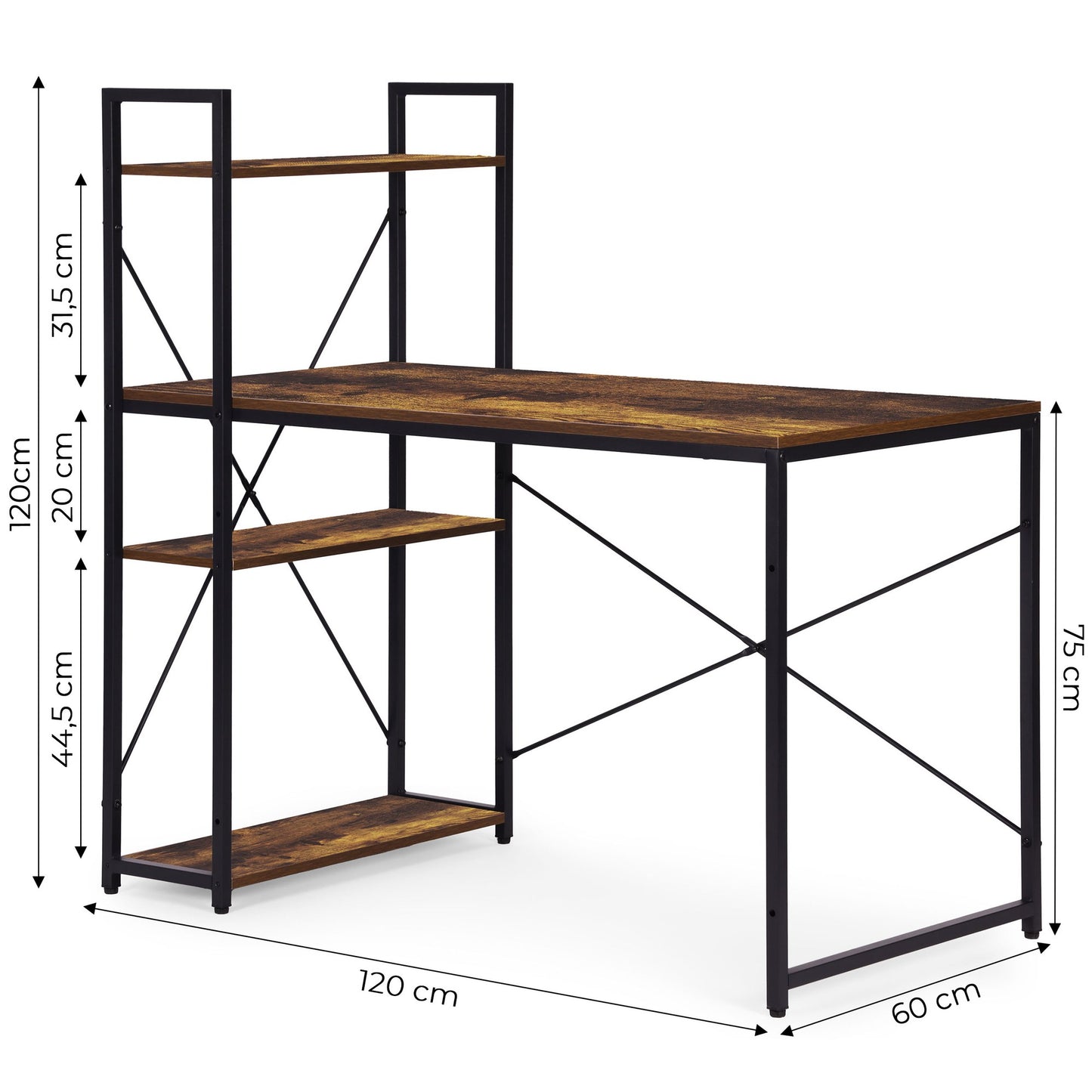 Computer Desk with Shelves, 120x60 cm, MDF & Metal
