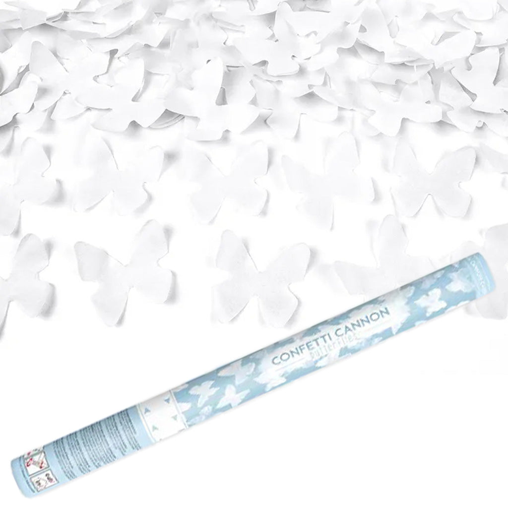 Confetti tube shooting with white butterflies 80cm
