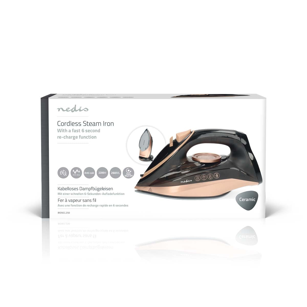 Cordless Steam Iron, 2200W, Ceramic Soleplate, 260ml Tank