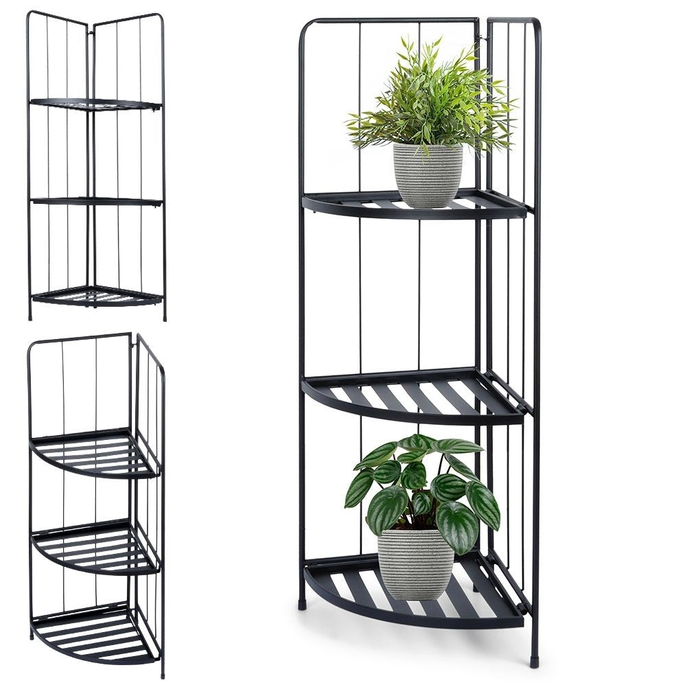 Corner shelf in black metal for flowers and herbs