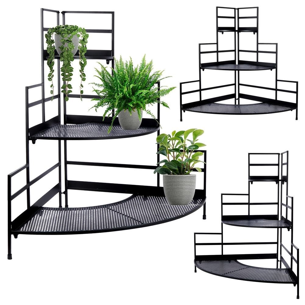 Corner shelf with three levels for flowers and herbs