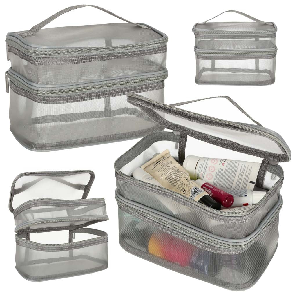 Cosmetic travel organiser folding pile for storing cosmetics accessories grey