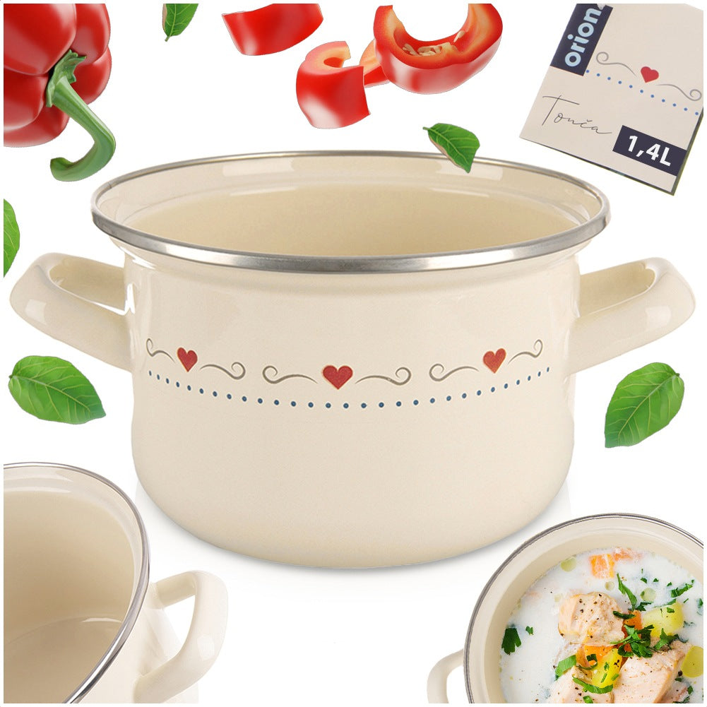 Cream Enamel Pot, 16 cm, 1.4 L Capacity