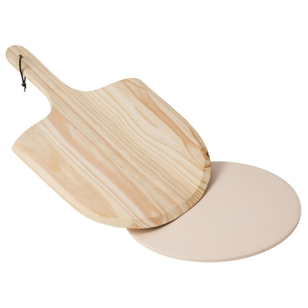 Crispy pizza with chamotte pizza stone and wooden board