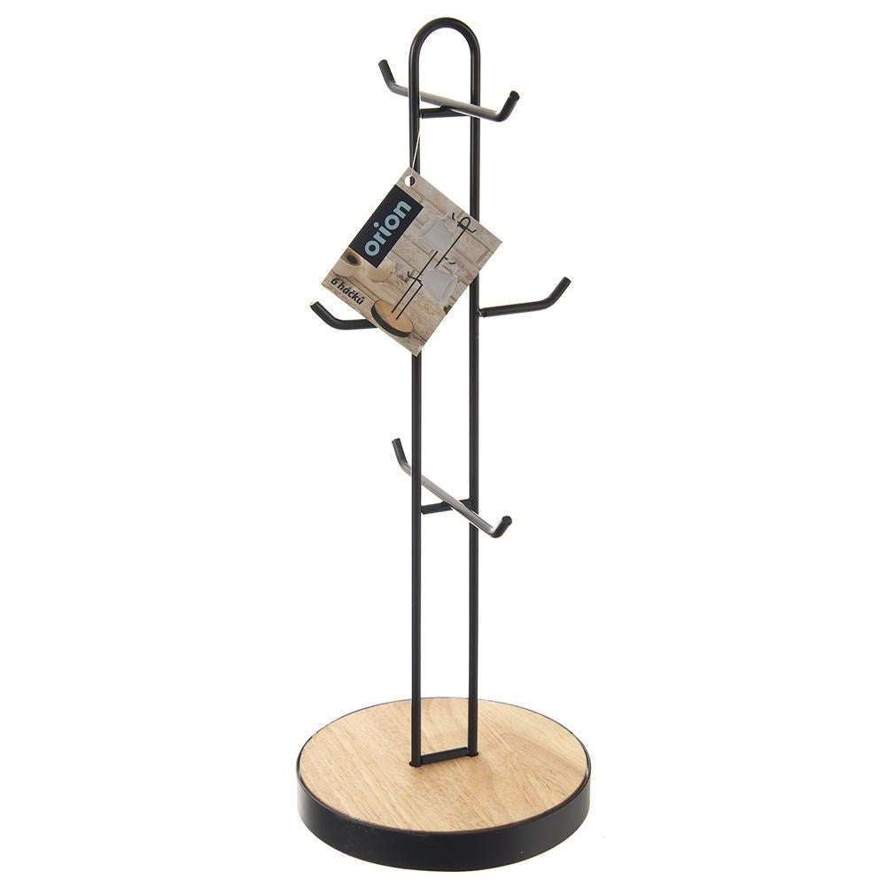 Cup stand for 6 cups in black metal and wooden base