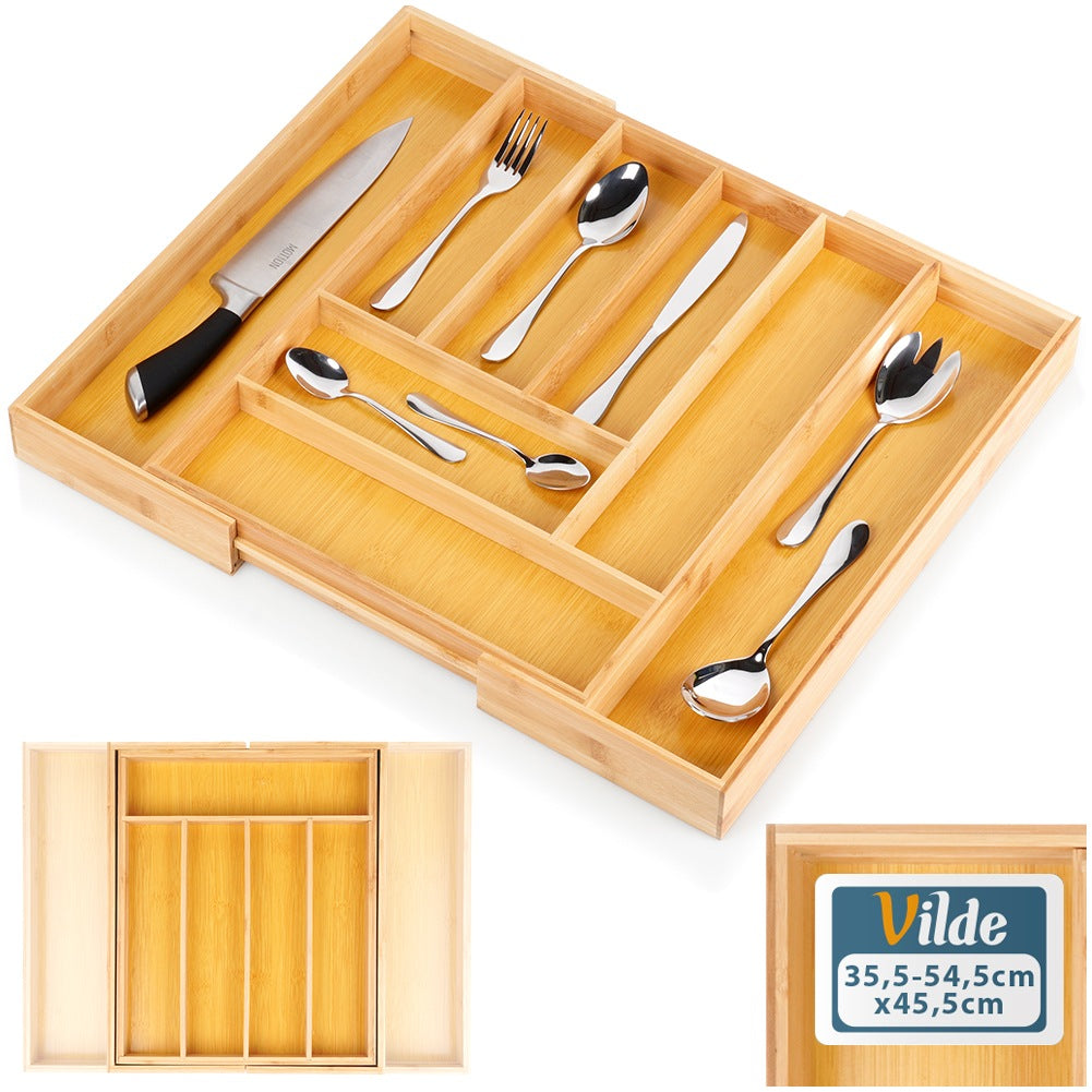 Cutlery drawer insert extendable bamboo 35.5-54.5x45.5 cm