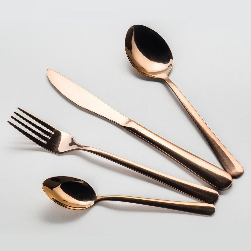 Cutlery set for 4 in glossy copper colour, stainless steel