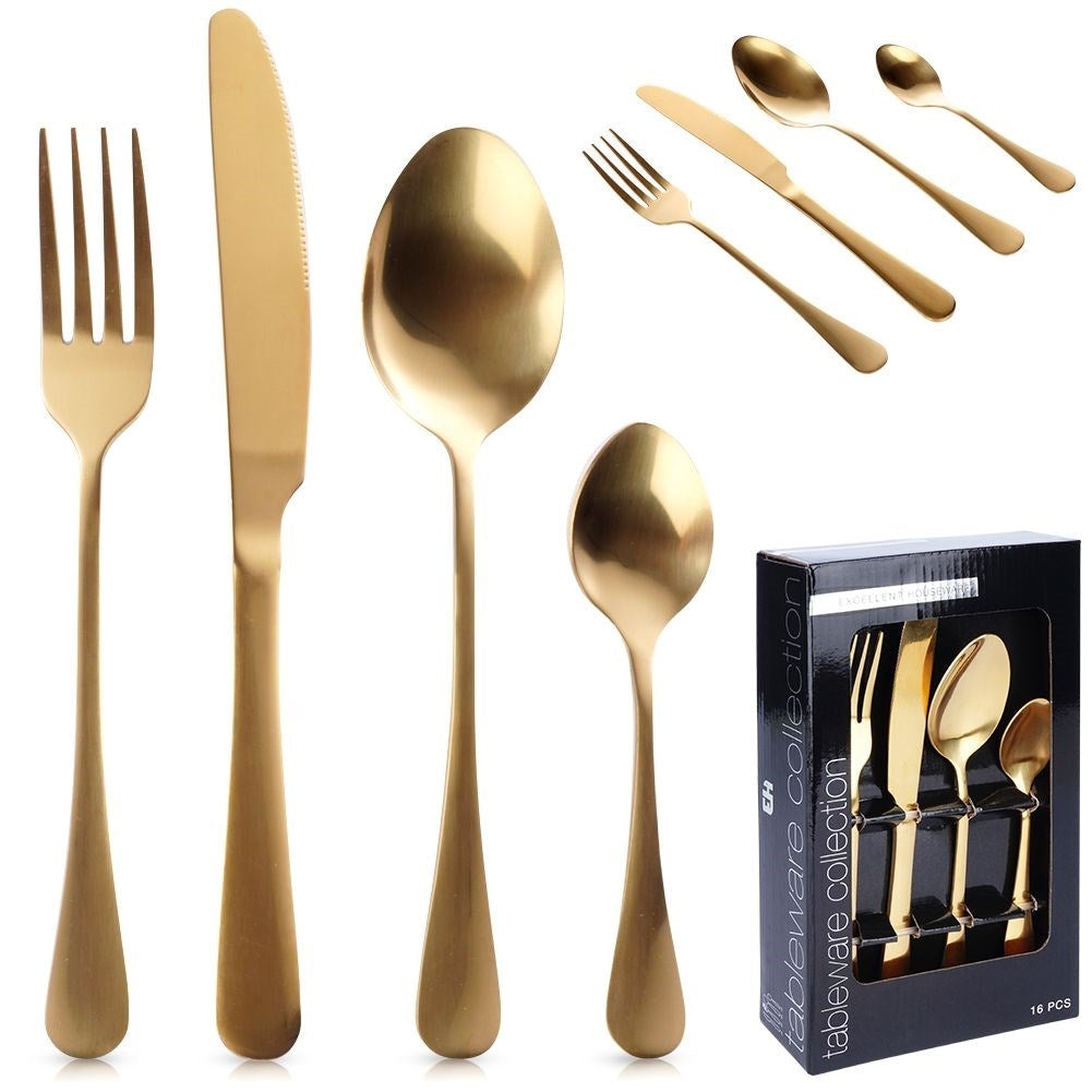 Cutlery set for 4 in shiny, golden stainless steel