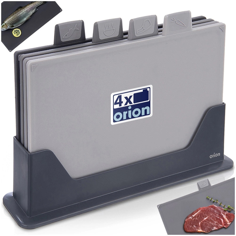 Cutting Board Set with Stand, 4 Pieces, Non-Slip, Dishwasher Safe