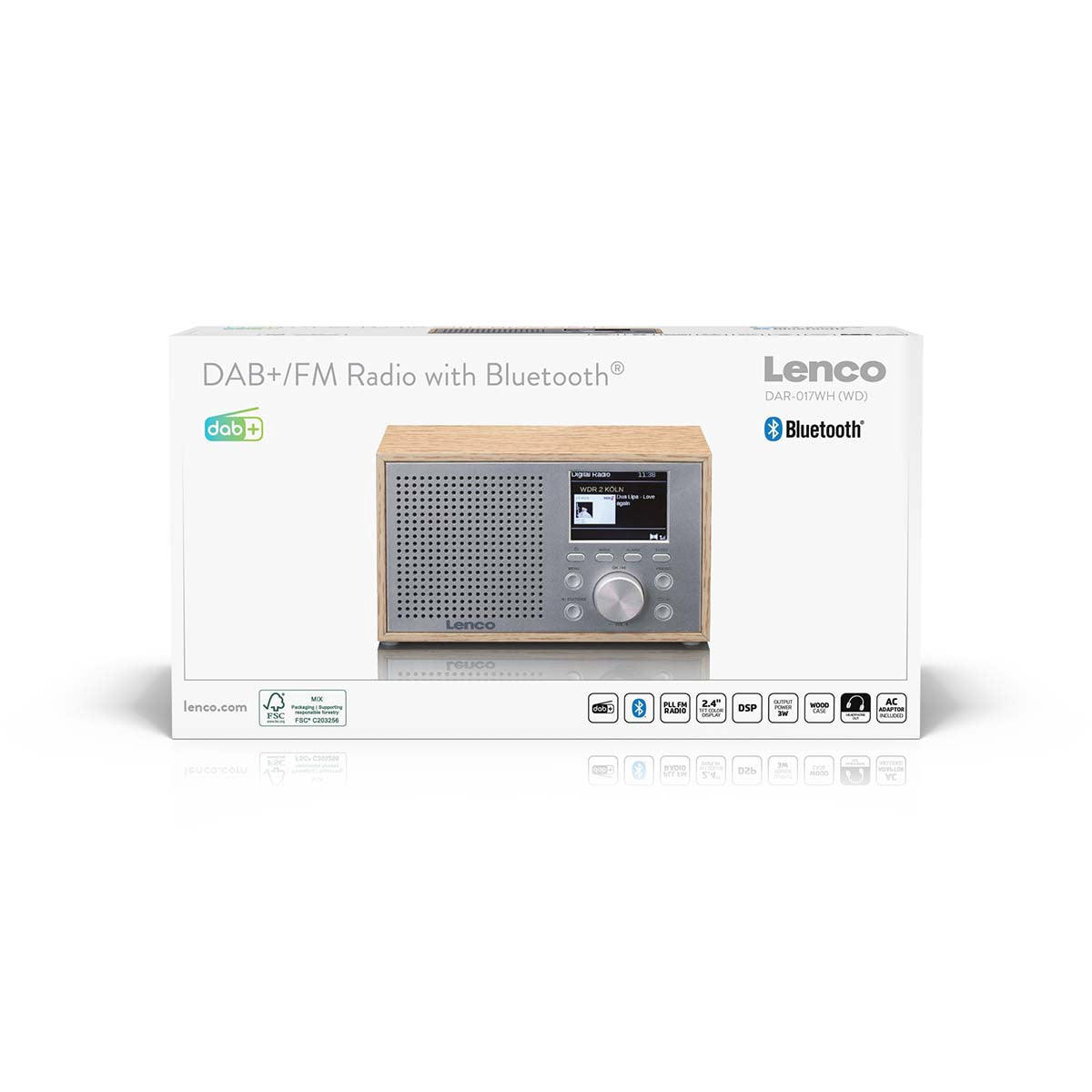 DAB+ FM Radio with Bluetooth, Dual Alarm, Wood Finish